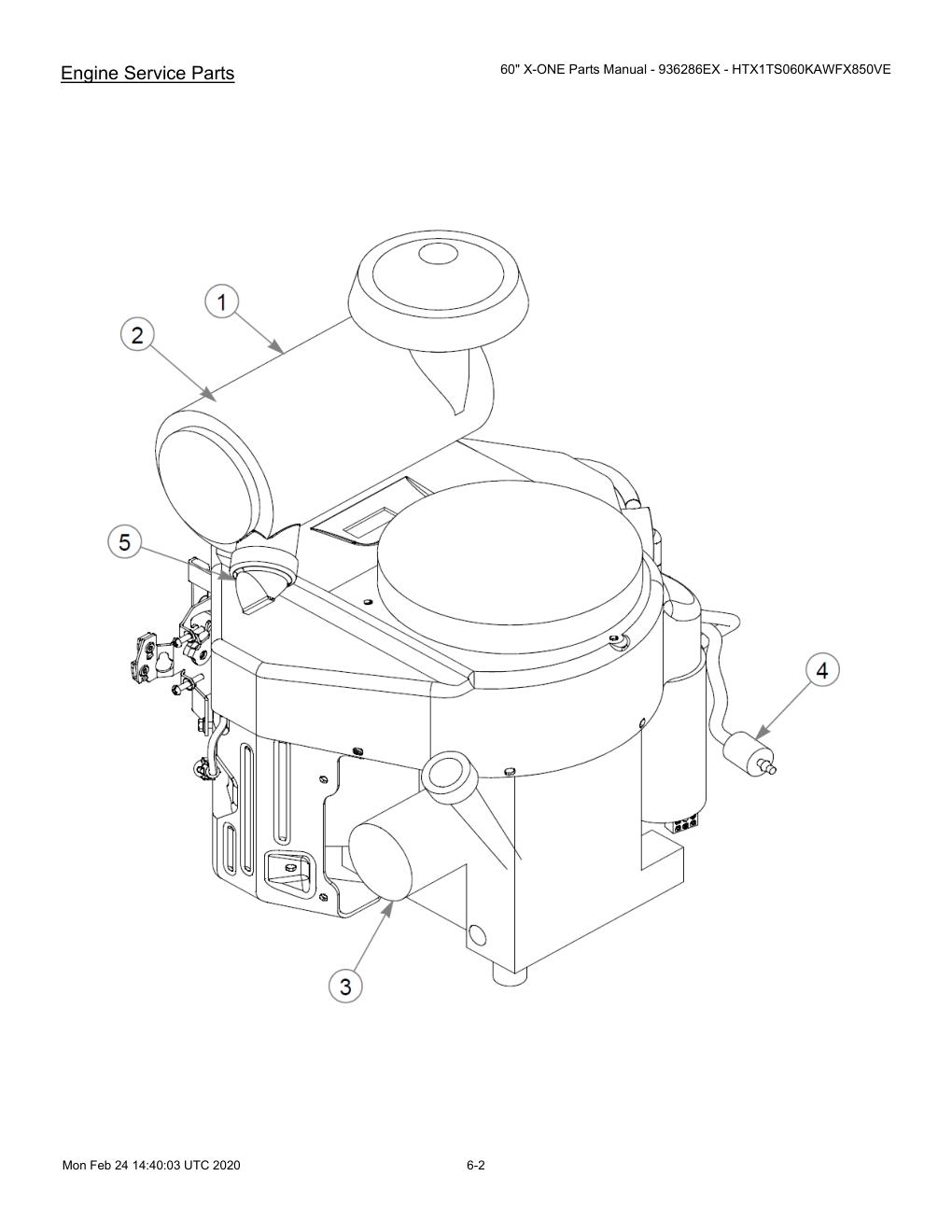 60" X-ONE Parts Manual - 936286EX - HTX1TS060KAWFX850VE - 607407 - Engine Service Parts diagram