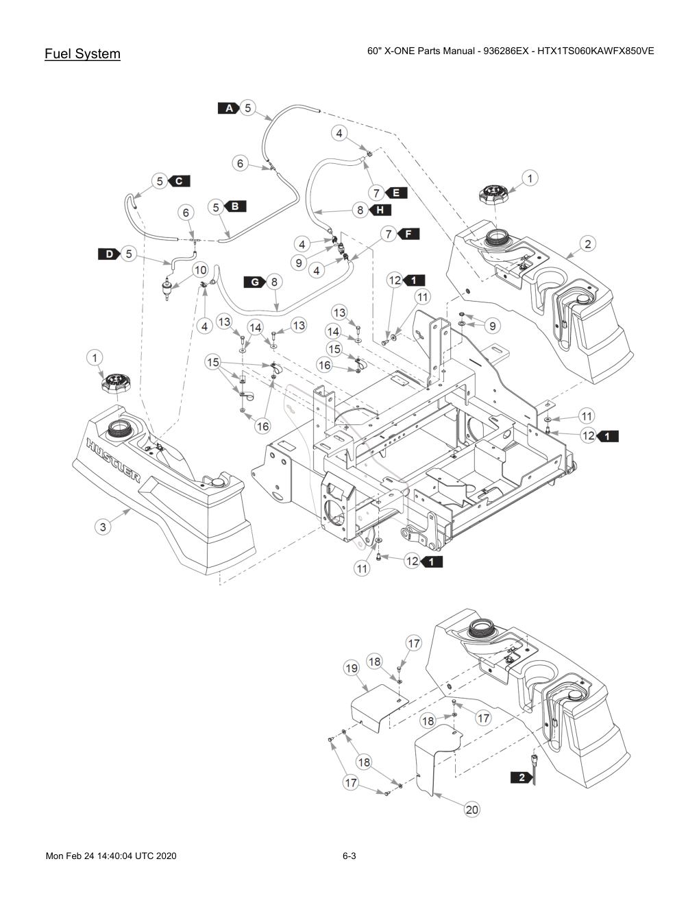 60" X-ONE Parts Manual - 936286EX - HTX1TS060KAWFX850VE - 607407 - Fuel System diagram