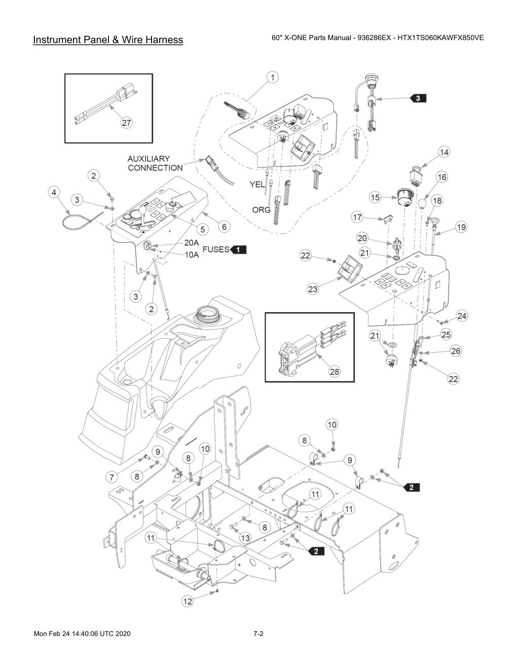60" X-ONE Parts Manual - 936286EX - HTX1TS060KAWFX850VE - 607407 - Instrument Panel & Wire Harness diagram