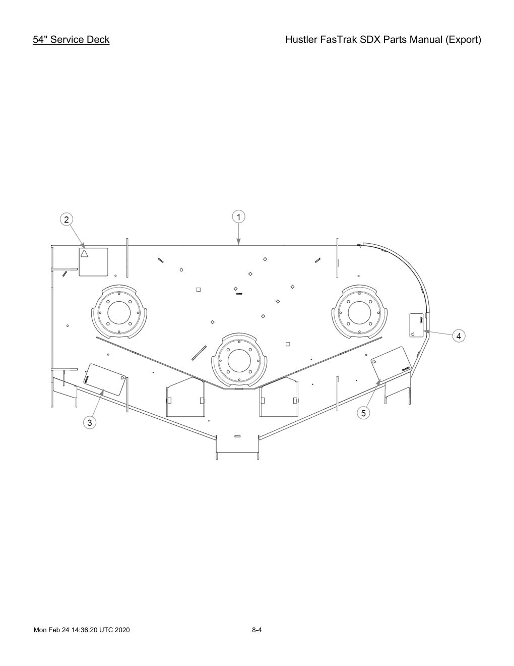 Hustler FasTrak SDX Parts Manual (Export) - 605380 - 54" Service Deck diagram