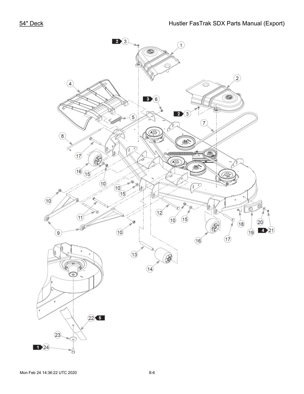 Hustler FasTrak SDX Parts Manual (Export) - 605380 - 54" Deck diagram