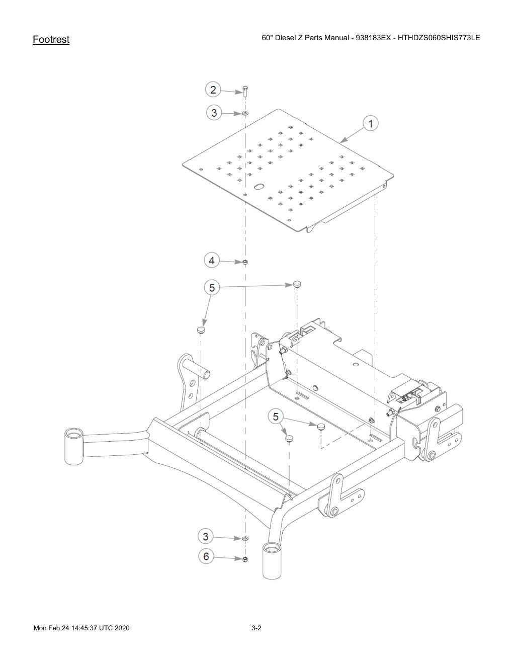 60" Diesel Z Parts Manual - 938183EX - HTHDZS060SHIS773LE - 607407 - Footrest diagram