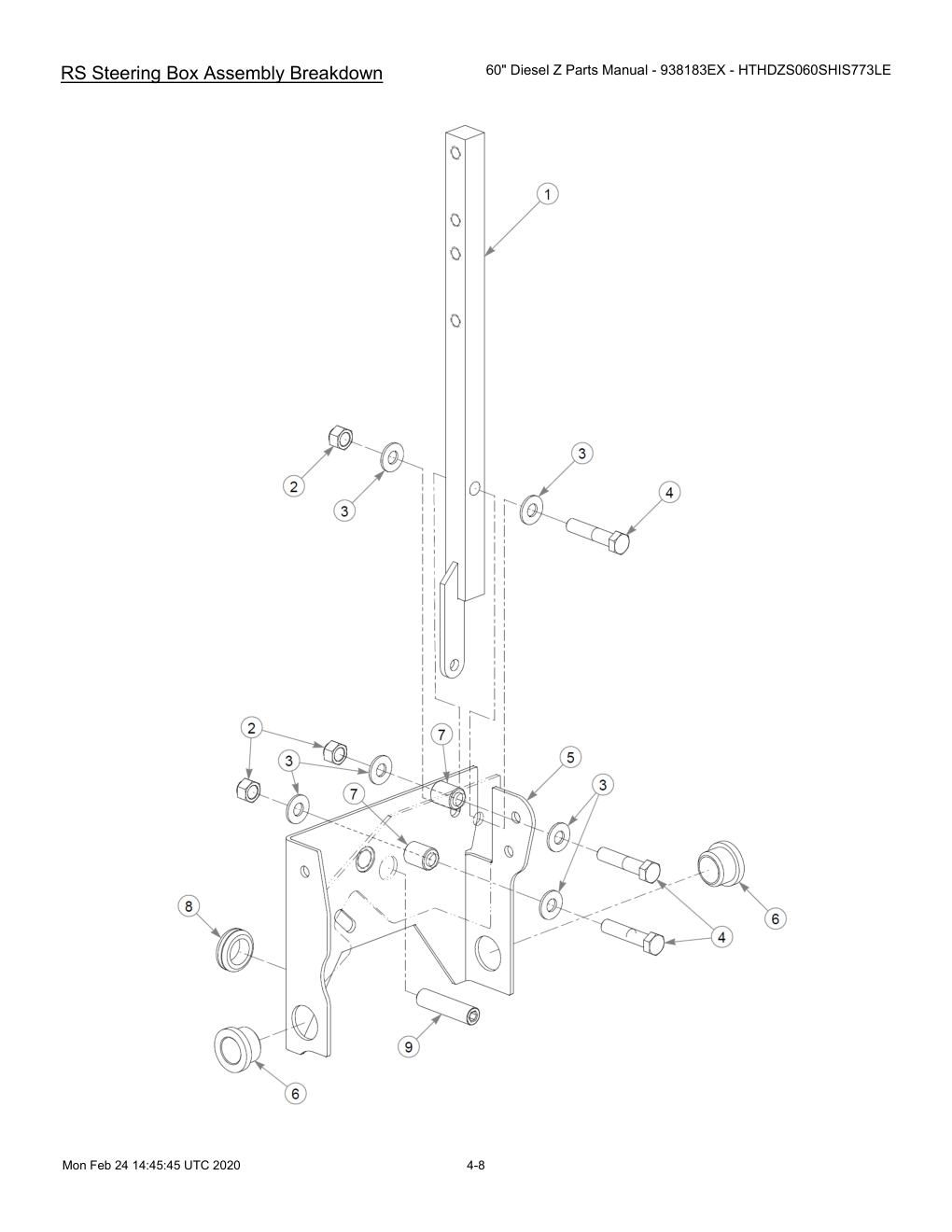 60" Diesel Z Parts Manual - 938183EX - HTHDZS060SHIS773LE - 607407 - RS Steering Box Assembly Breakdown diagram