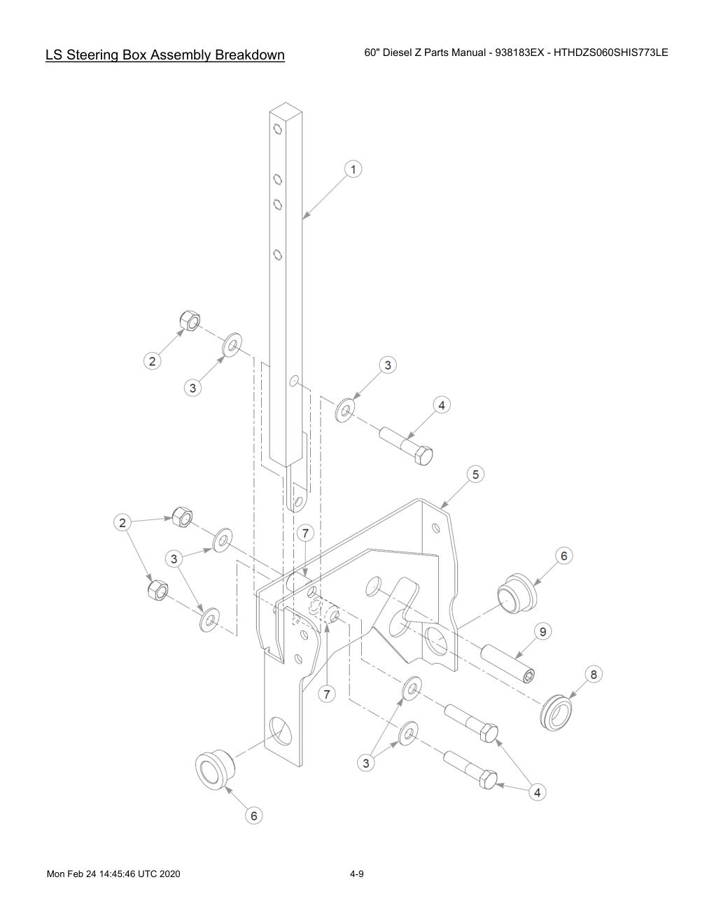 60" Diesel Z Parts Manual - 938183EX - HTHDZS060SHIS773LE - 607407 - LS Steering Box Assembly Breakdown diagram