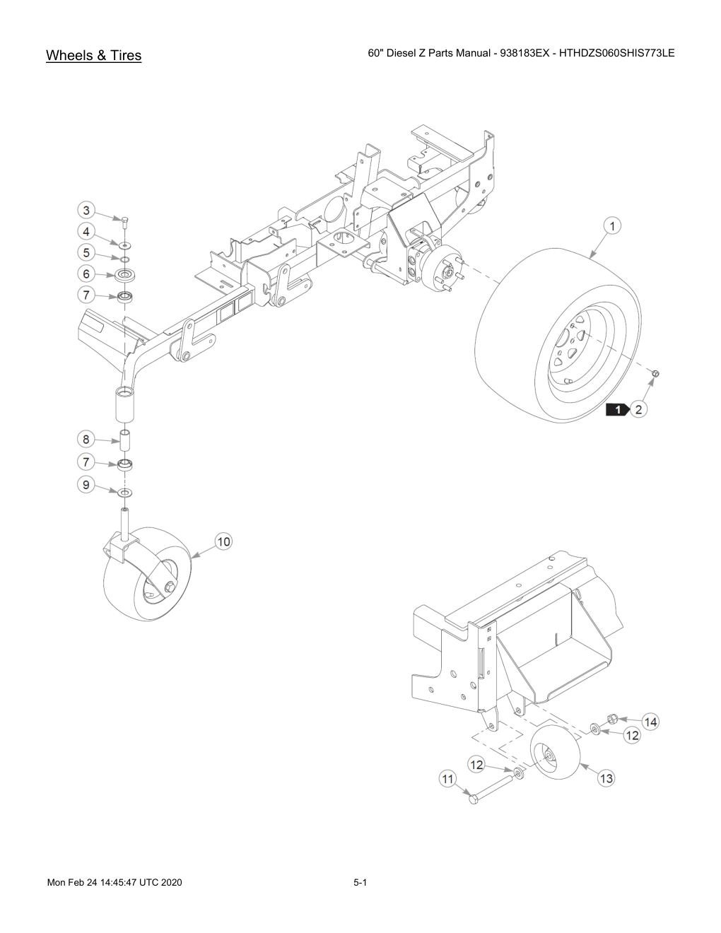 60" Diesel Z Parts Manual - 938183EX - HTHDZS060SHIS773LE - 607407 - Wheels & Tires diagram