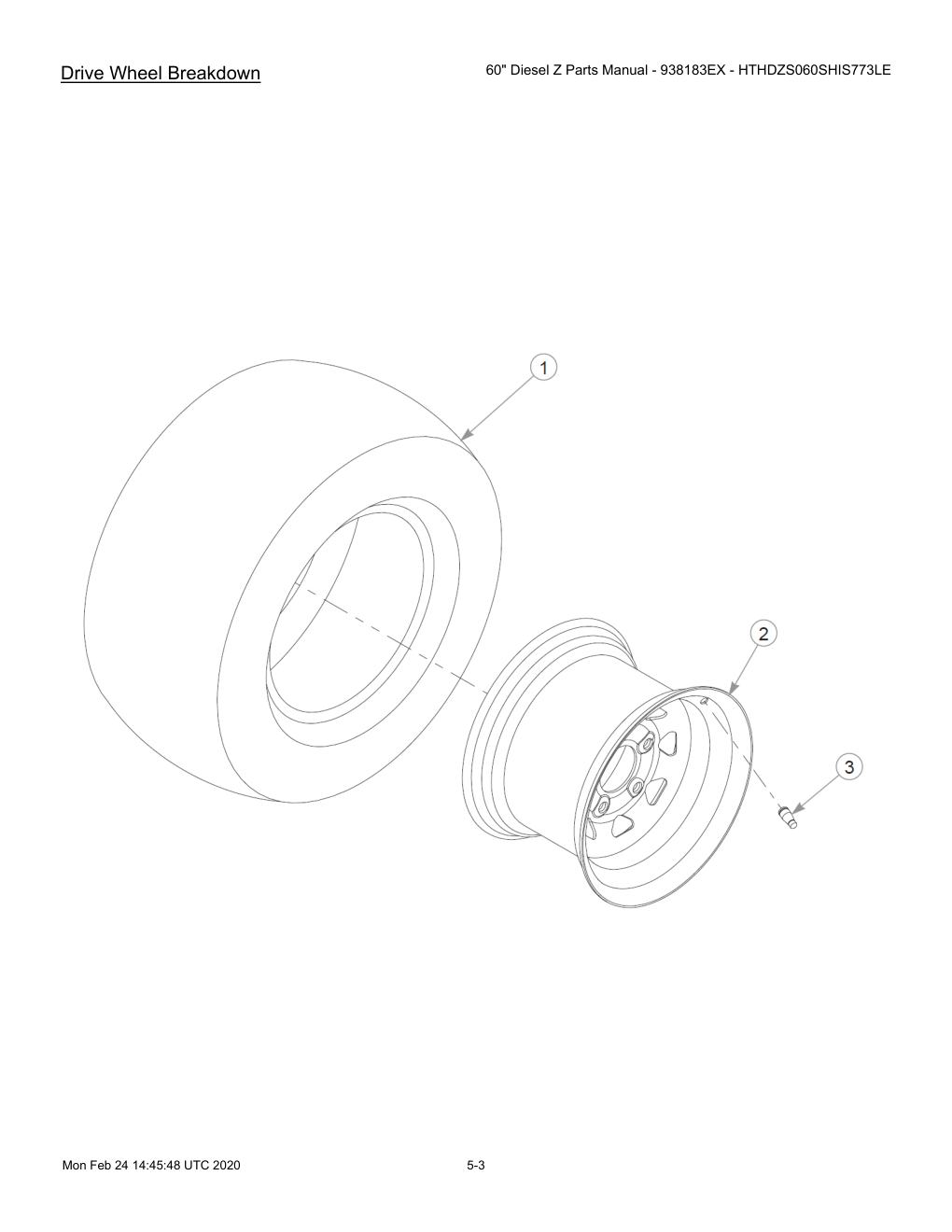 60" Diesel Z Parts Manual - 938183EX - HTHDZS060SHIS773LE - 607407 - Drive Wheel Breakdown diagram