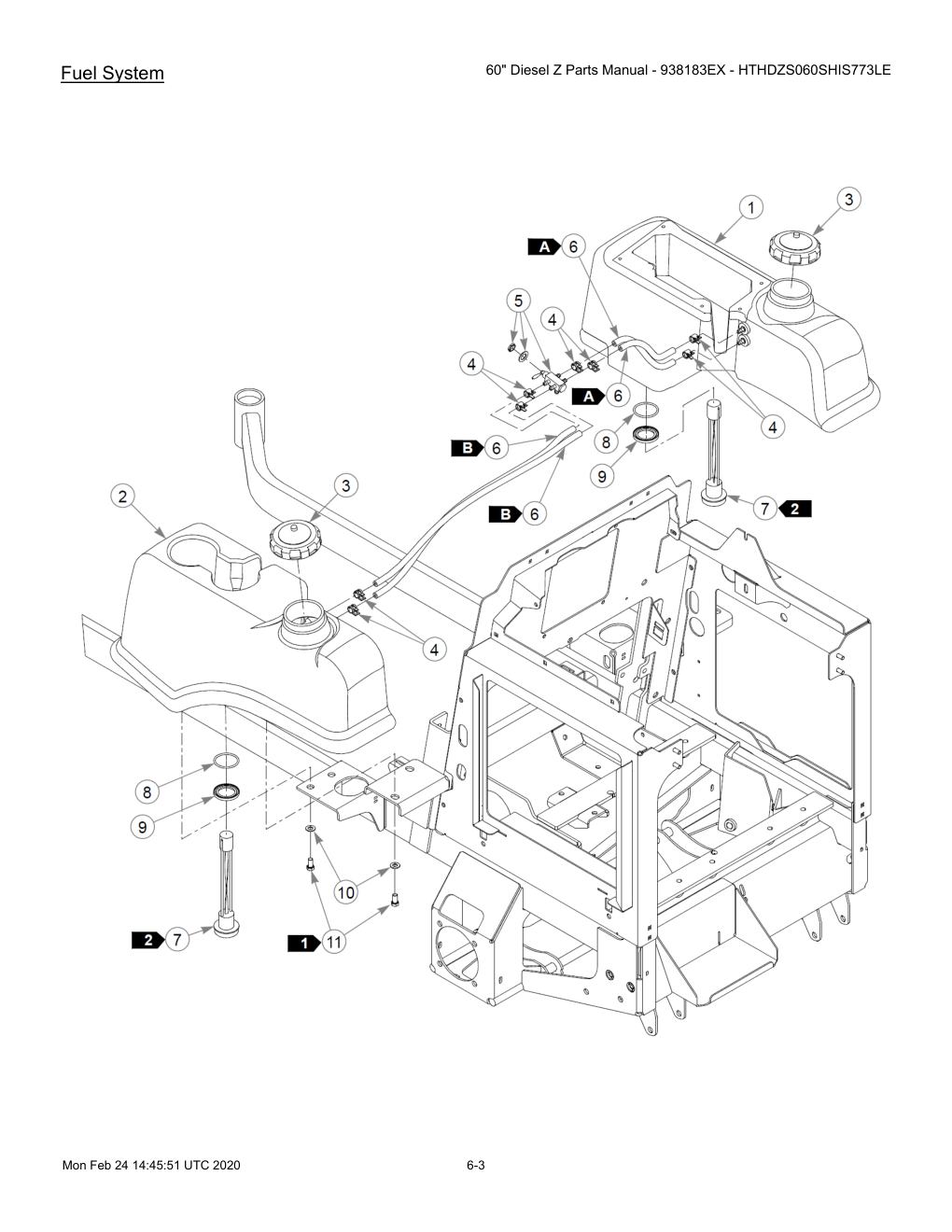 60" Diesel Z Parts Manual - 938183EX - HTHDZS060SHIS773LE - 607407 - Fuel System diagram
