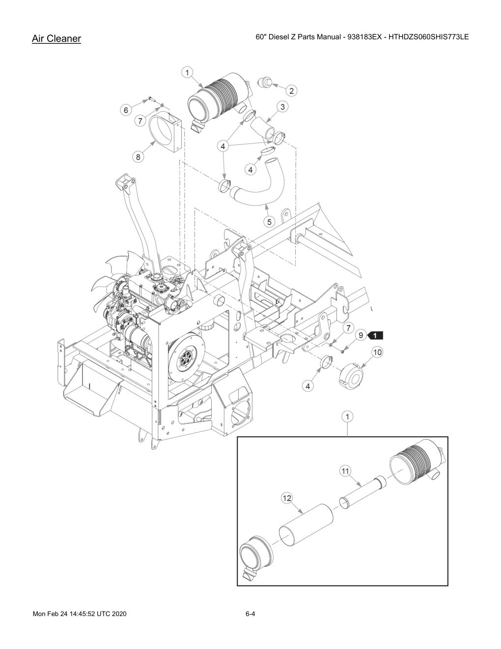 60" Diesel Z Parts Manual - 938183EX - HTHDZS060SHIS773LE - 607407 - Air Cleaner diagram