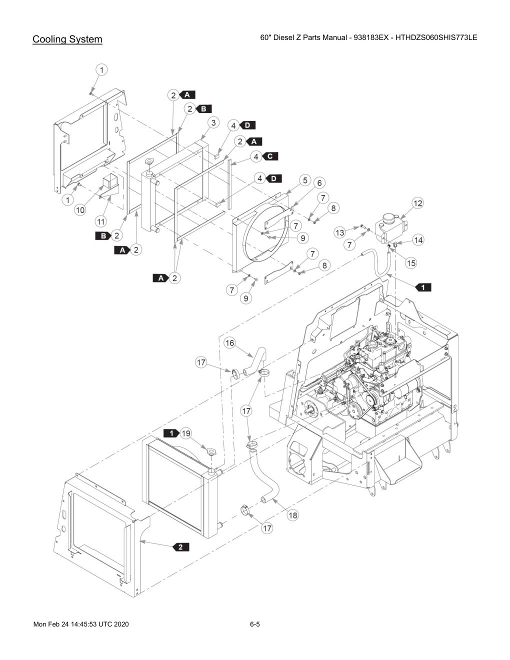 60" Diesel Z Parts Manual - 938183EX - HTHDZS060SHIS773LE - 607407 - Cooling System diagram