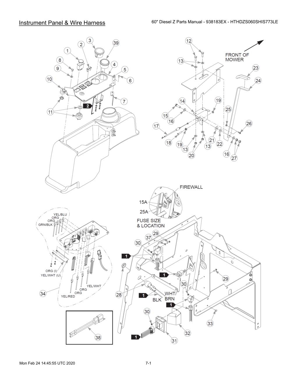 60" Diesel Z Parts Manual - 938183EX - HTHDZS060SHIS773LE - 607407 - Instrument Panel & Wire Harness diagram