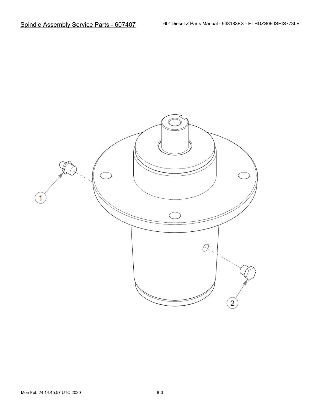 60" Diesel Z Parts Manual - 938183EX - HTHDZS060SHIS773LE - 607407 - Spindle Assembly Service Parts - 607407 diagram