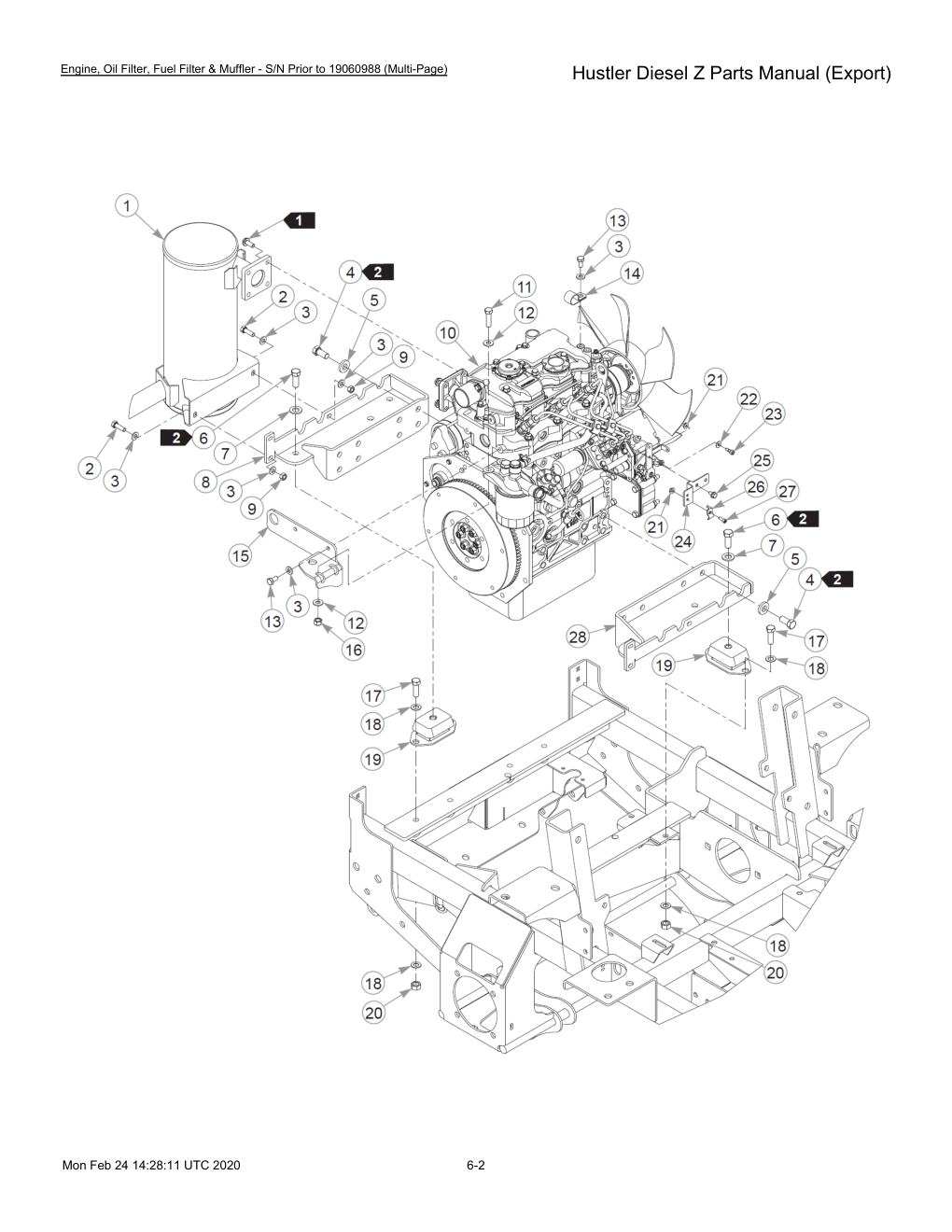 Hustler Diesel Z Parts Manual (Export) - 782078 - Engine, Oil Filter, Fuel Filter & Muffler - S/N Prior to 19060988 (Multi-Page) diagram