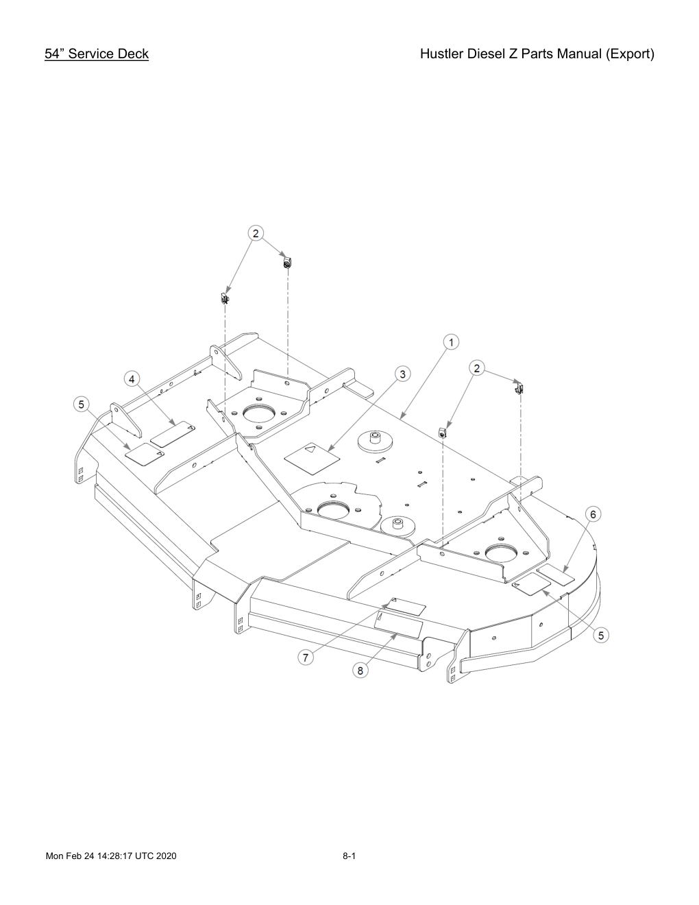 Hustler Diesel Z Parts Manual (Export) - 782078 - 54” Service Deck diagram