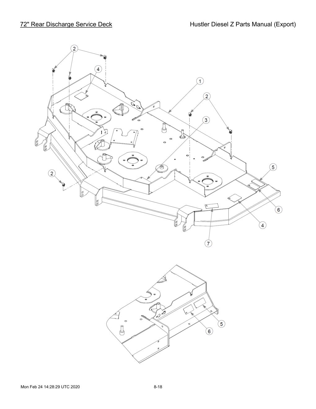 Hustler Diesel Z Parts Manual (Export) - 782078 - 72" Rear Discharge Service Deck diagram