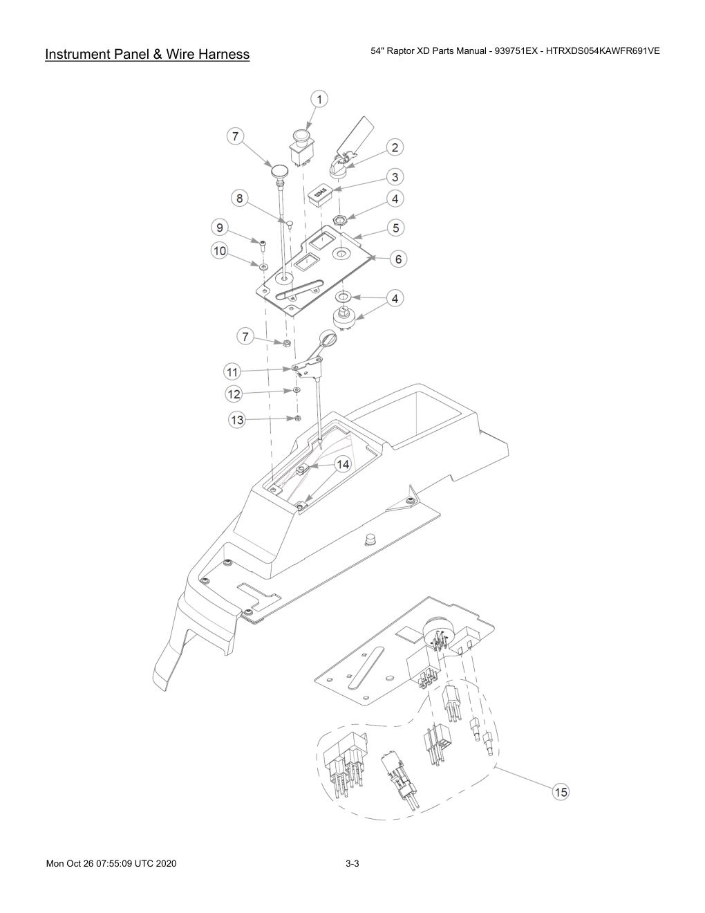 54" Raptor XD Parts Manual - 939751EX - HTRXDS054KAWFR691VE - 607418 - Instrument Panel & Wire Harness diagram