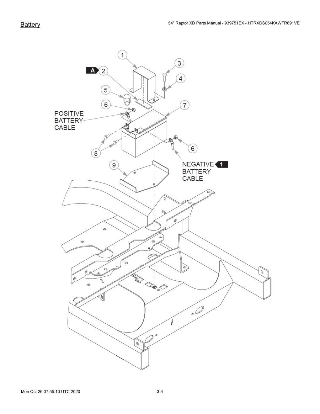 54" Raptor XD Parts Manual - 939751EX - HTRXDS054KAWFR691VE - 607418 - Battery diagram