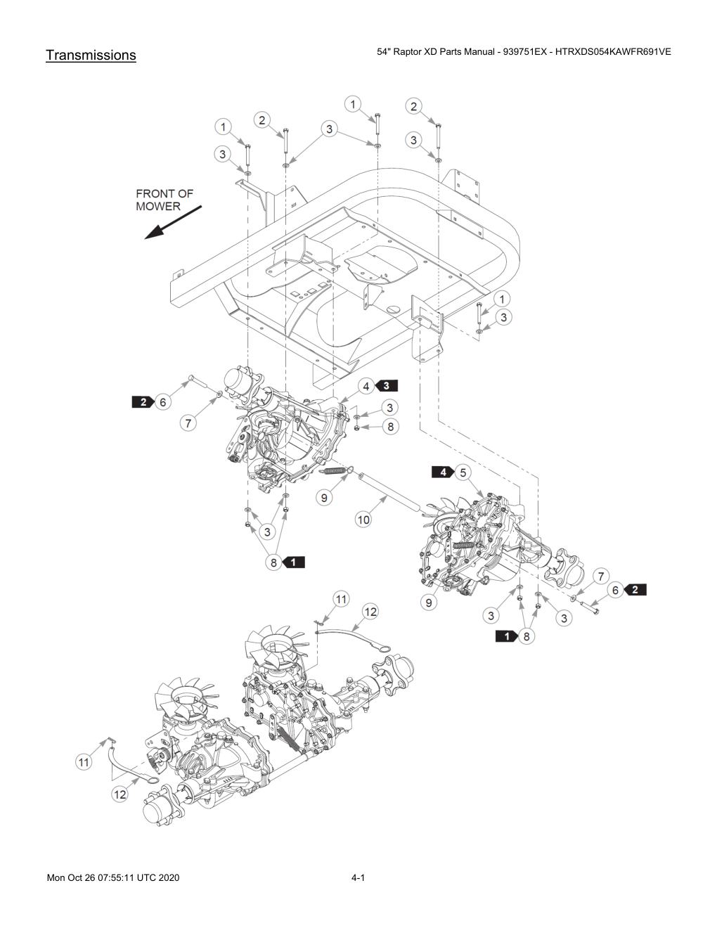 54" Raptor XD Parts Manual - 939751EX - HTRXDS054KAWFR691VE - 607418 - Transmissions diagram