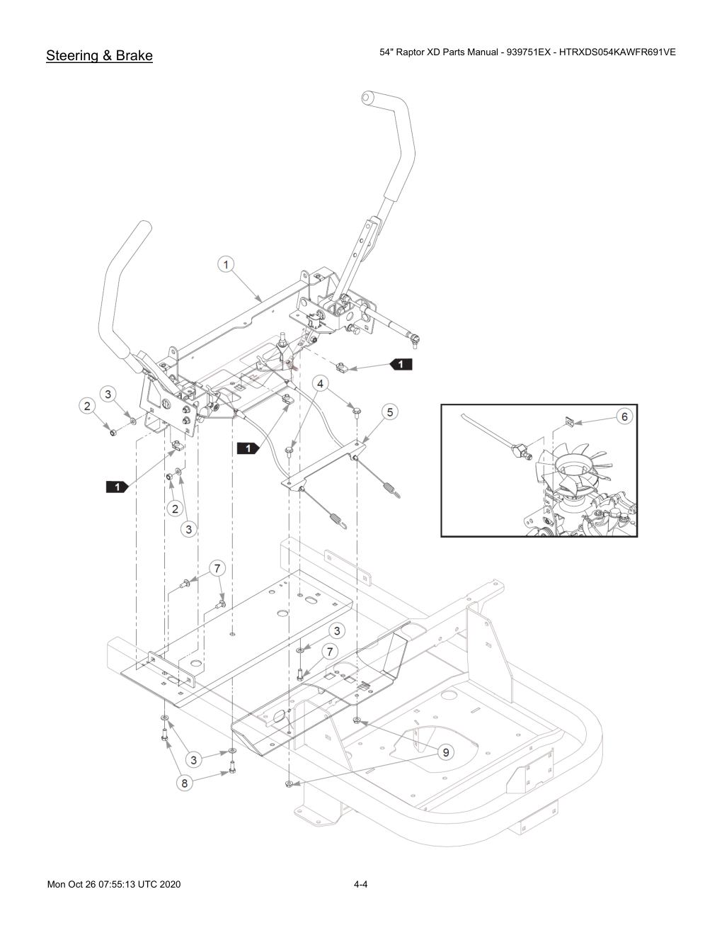 54" Raptor XD Parts Manual - 939751EX - HTRXDS054KAWFR691VE - 607418 - Steering & Brake diagram