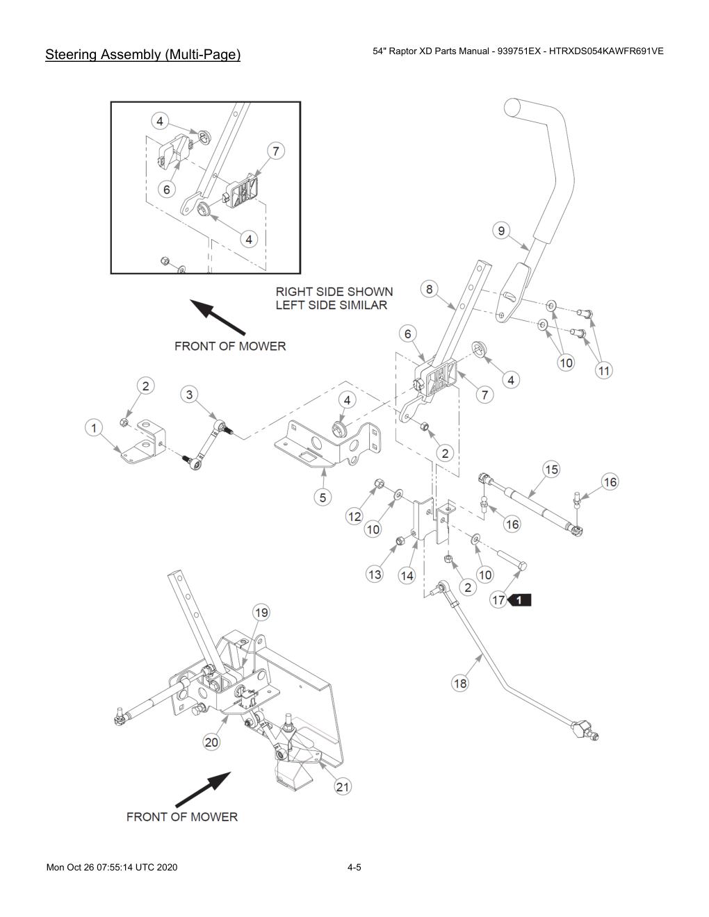 54" Raptor XD Parts Manual - 939751EX - HTRXDS054KAWFR691VE - 607418 - Steering Assembly (Multi-Page) diagram