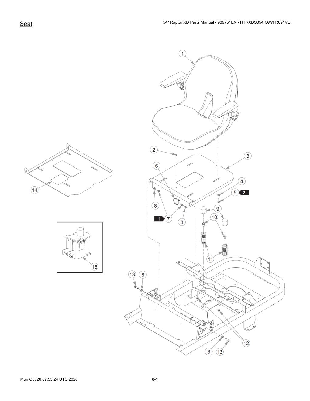 54" Raptor XD Parts Manual - 939751EX - HTRXDS054KAWFR691VE - 607418 - Seat diagram