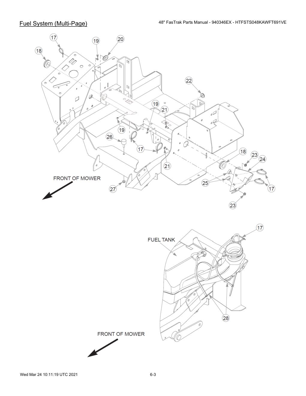 48" FasTrak Parts Manual - 940346EX - HTFSTS048KAWFT691VE - 607667 - Fuel System (Multi-Page) diagram