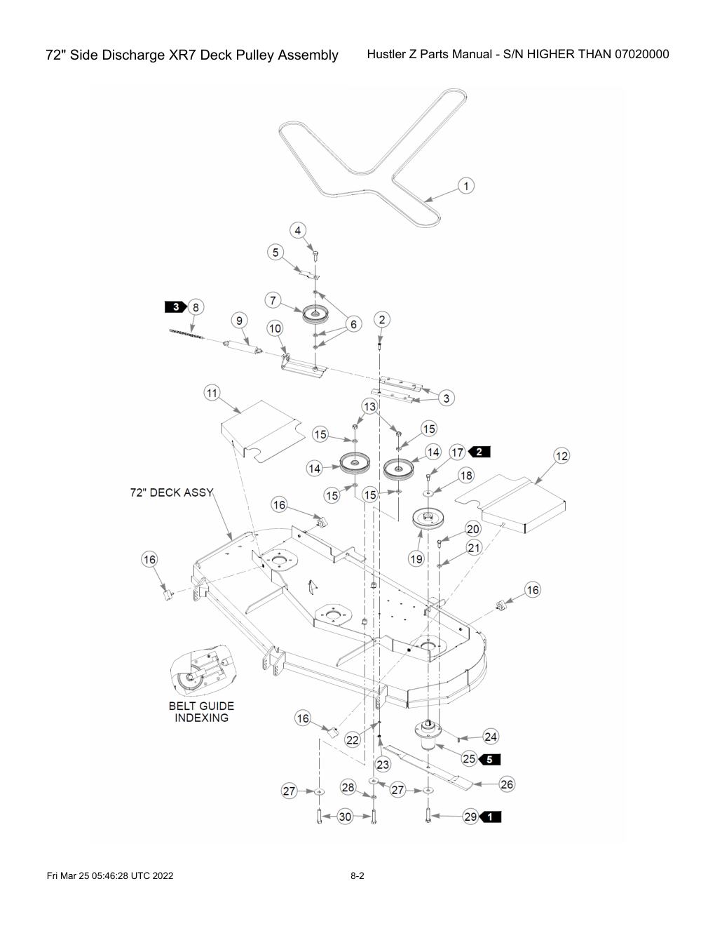 Hustler Z Parts Manual - S/N HIGHER THAN 07020000 - 747782 - 72" Side Discharge XR7 Deck Pulley Assembly diagram