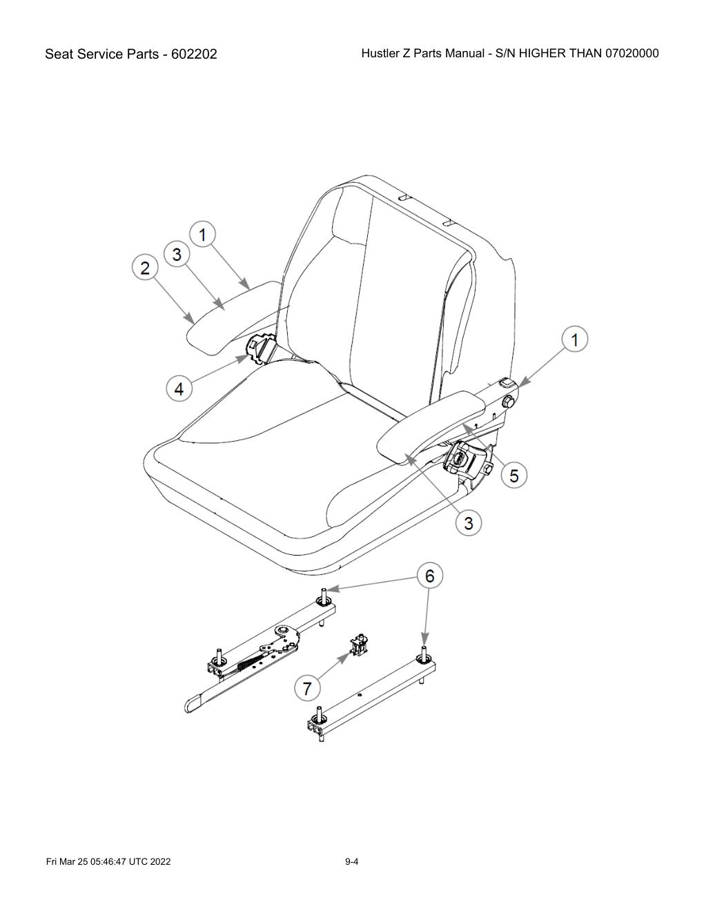 Hustler Z Parts Manual - S/N HIGHER THAN 07020000 - 747782 - Seat Service Parts - 602202 diagram