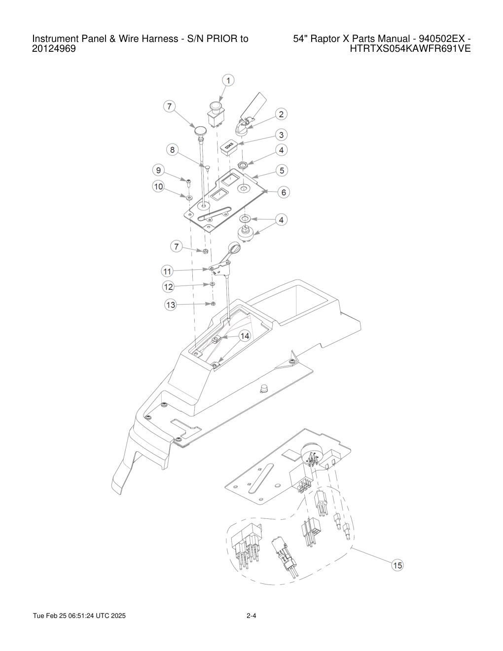 54" Raptor X Parts Manual - 940502EX - HTRTXS054KAWFR691VE - Instrument Panel & Wire Harness - S/N PRIOR to diagram