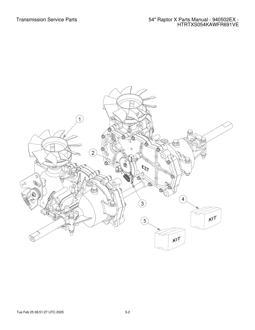 54" Raptor X Parts Manual - 940502EX - HTRTXS054KAWFR691VE - Transmission Service Parts diagram