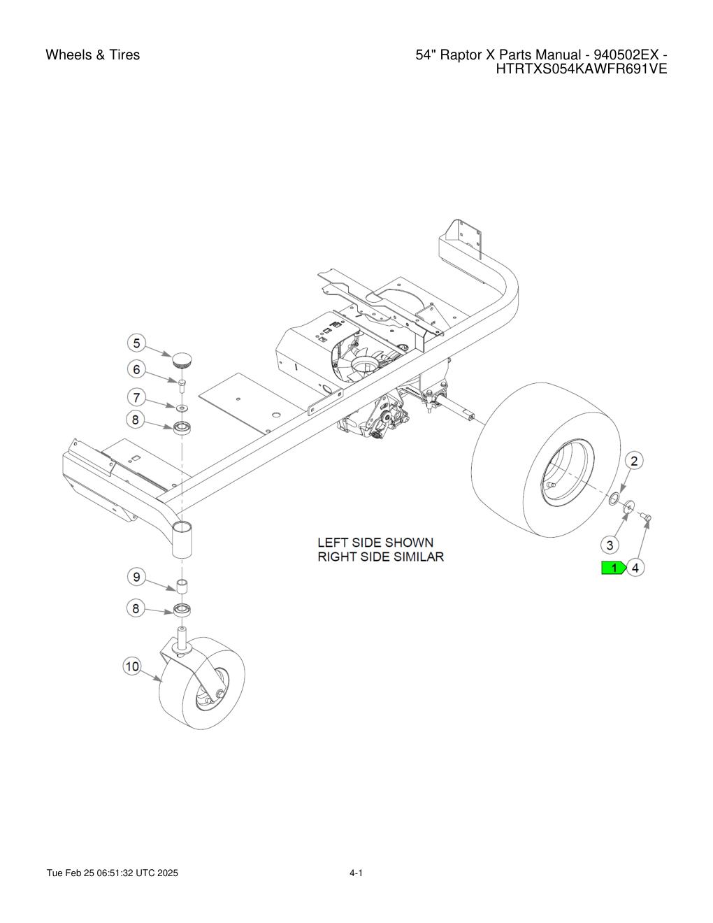 54" Raptor X Parts Manual - 940502EX - HTRTXS054KAWFR691VE - Wheels & Tires diagram