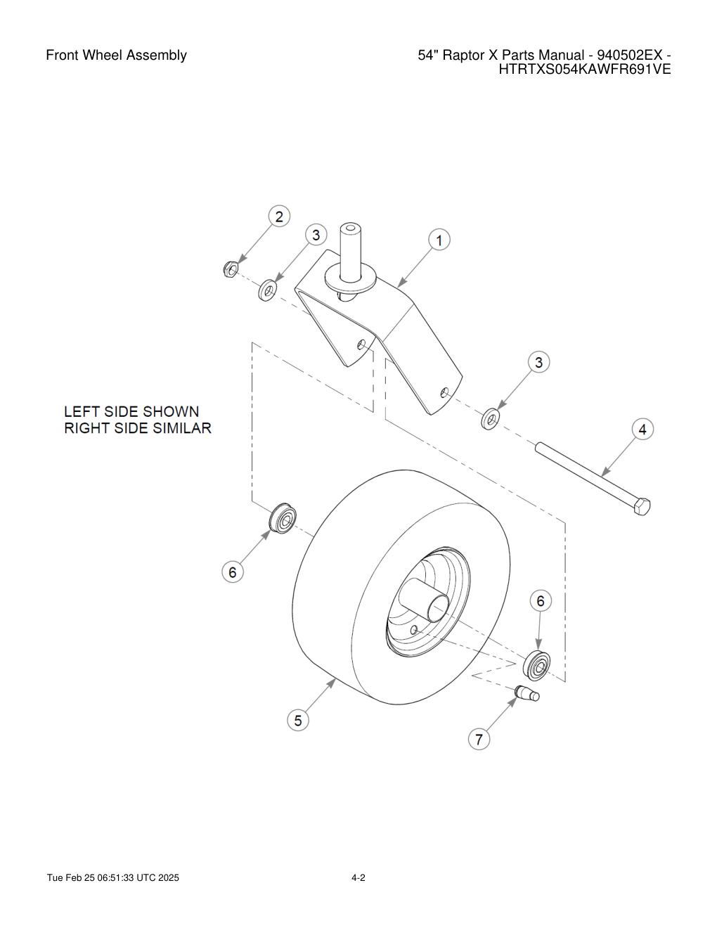 54" Raptor X Parts Manual - 940502EX - HTRTXS054KAWFR691VE - Front Wheel Assembly diagram