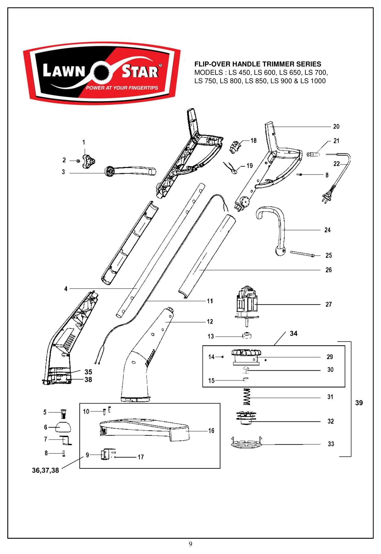 LS 450 F/O Handle exploded parts diagram