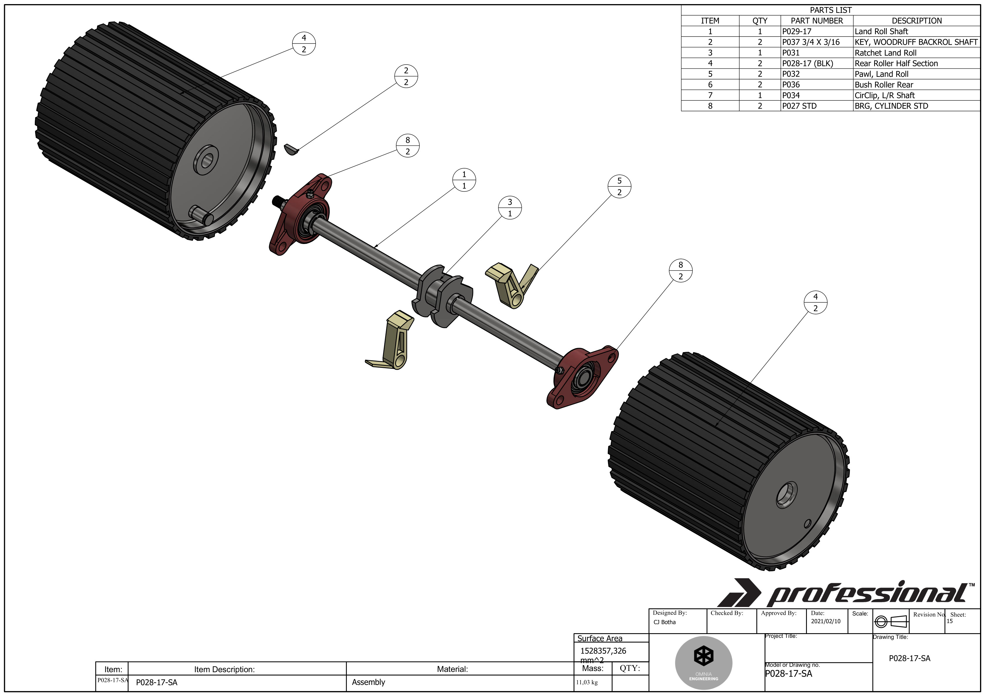 P028-17-SA Rear Roller Assembly