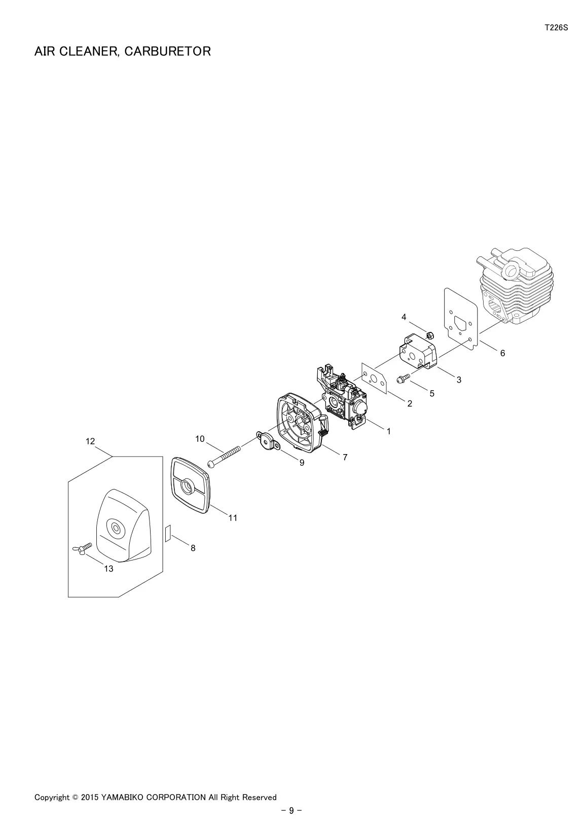 T226S IPL page 11 - AIR CLEANER, CARBURETOR