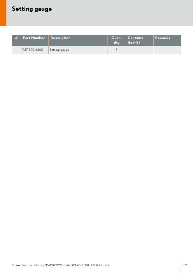 STIHL BG50 IPL Parts Diagram Setting gauge diagram