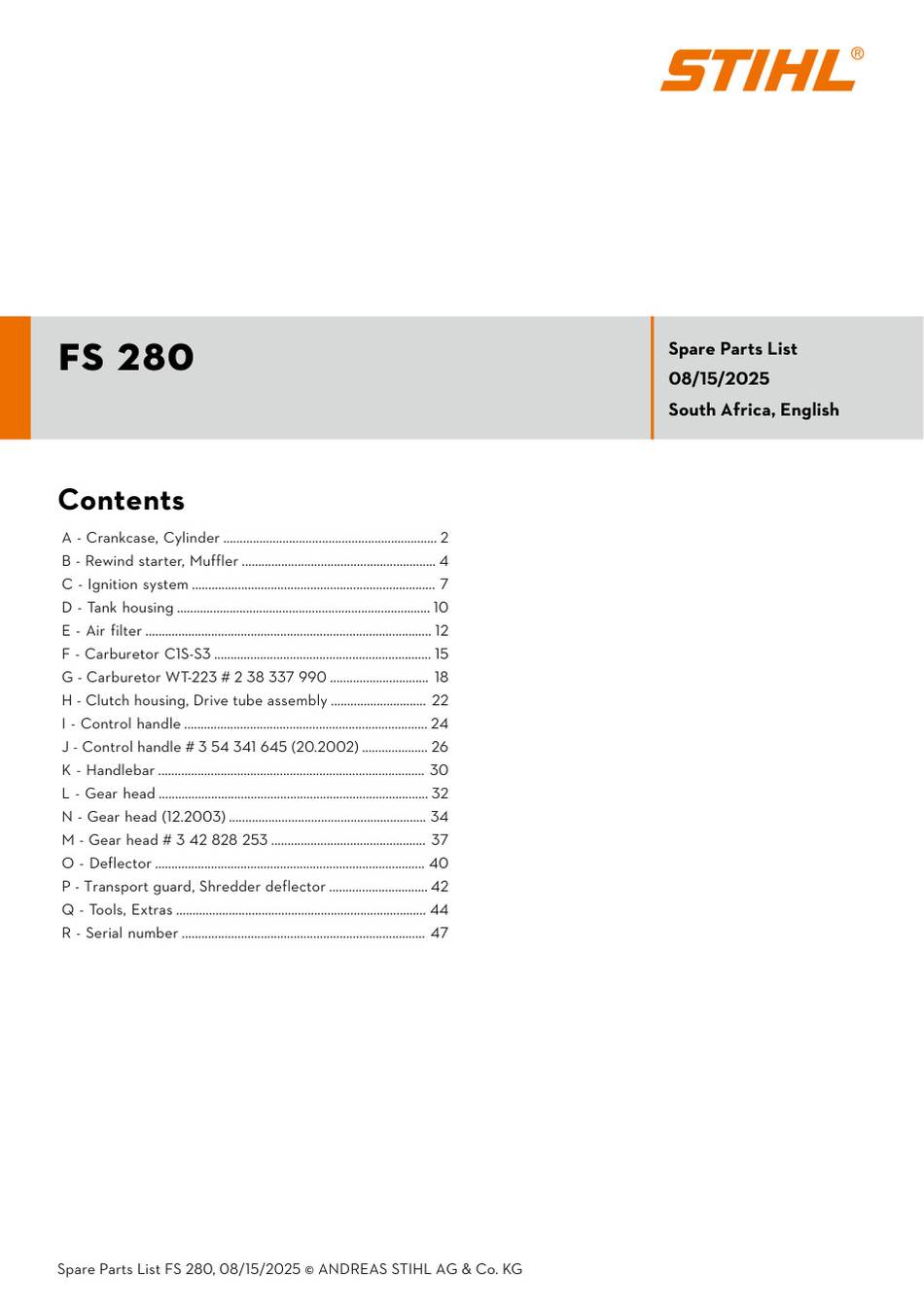 Stihl FS280 IPL Parts Diagram