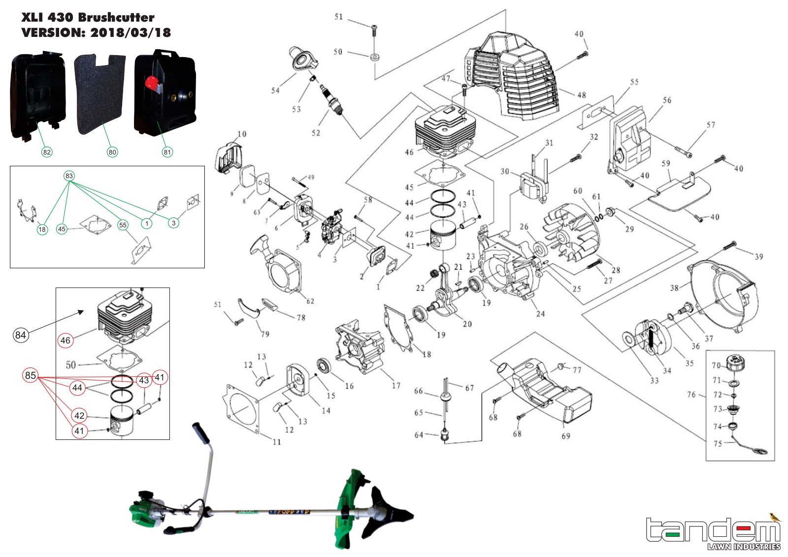 Tandem Brushcutter XLI430 IPL Parts Diagram
