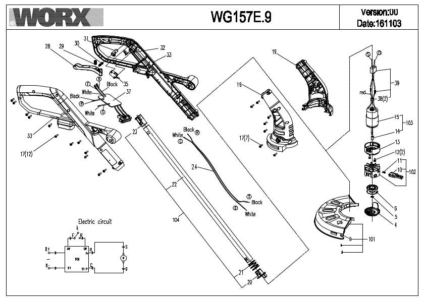 Worx WG157E.9 Exploded Drawing IPL