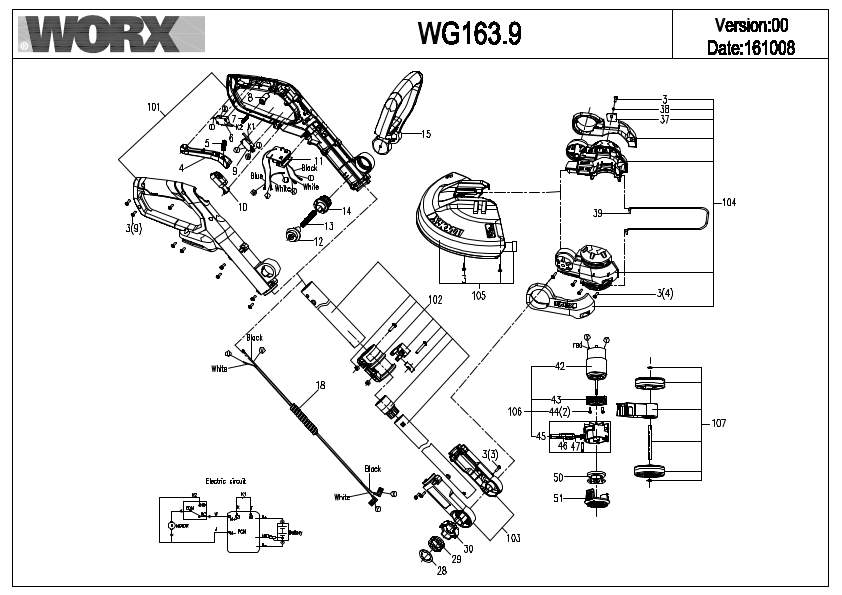 Worx WG163E.9 Exploded Drawing IPL