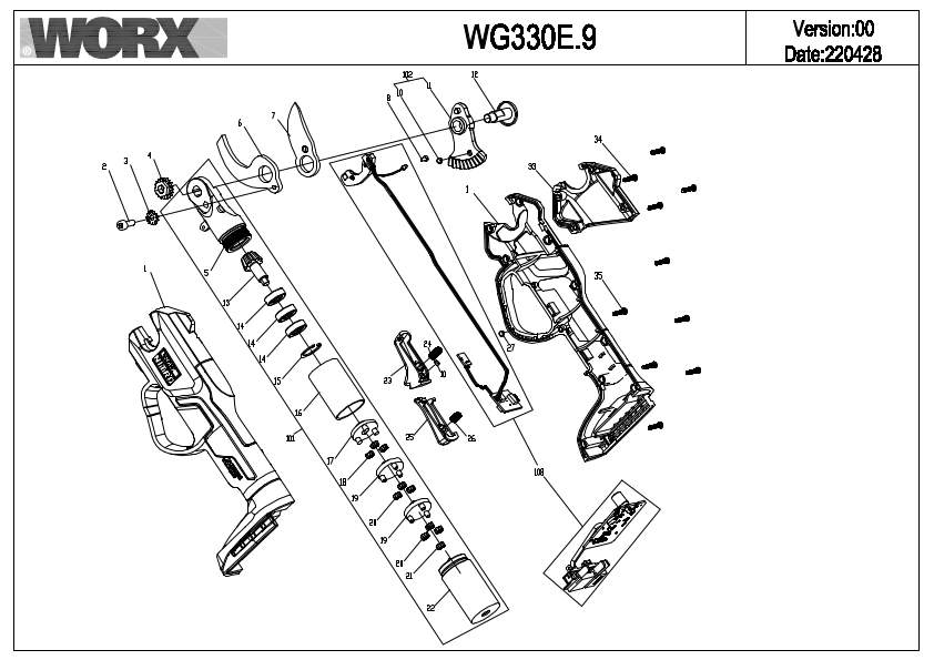 Worx WG330E.9 Exploded Drawing IPL