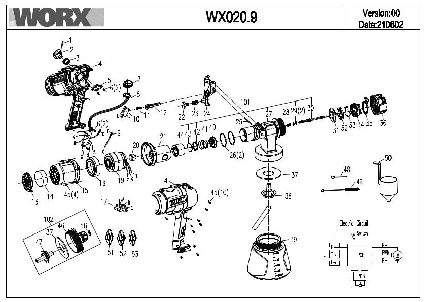 Worx WX020.9 Exploded Drawing IPL