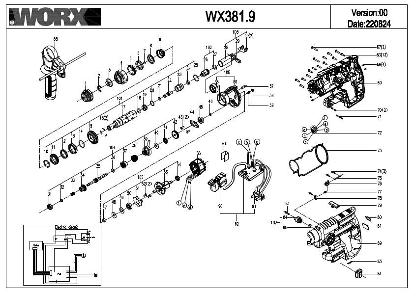 Worx WX381.9 Exploded Drawing IPL