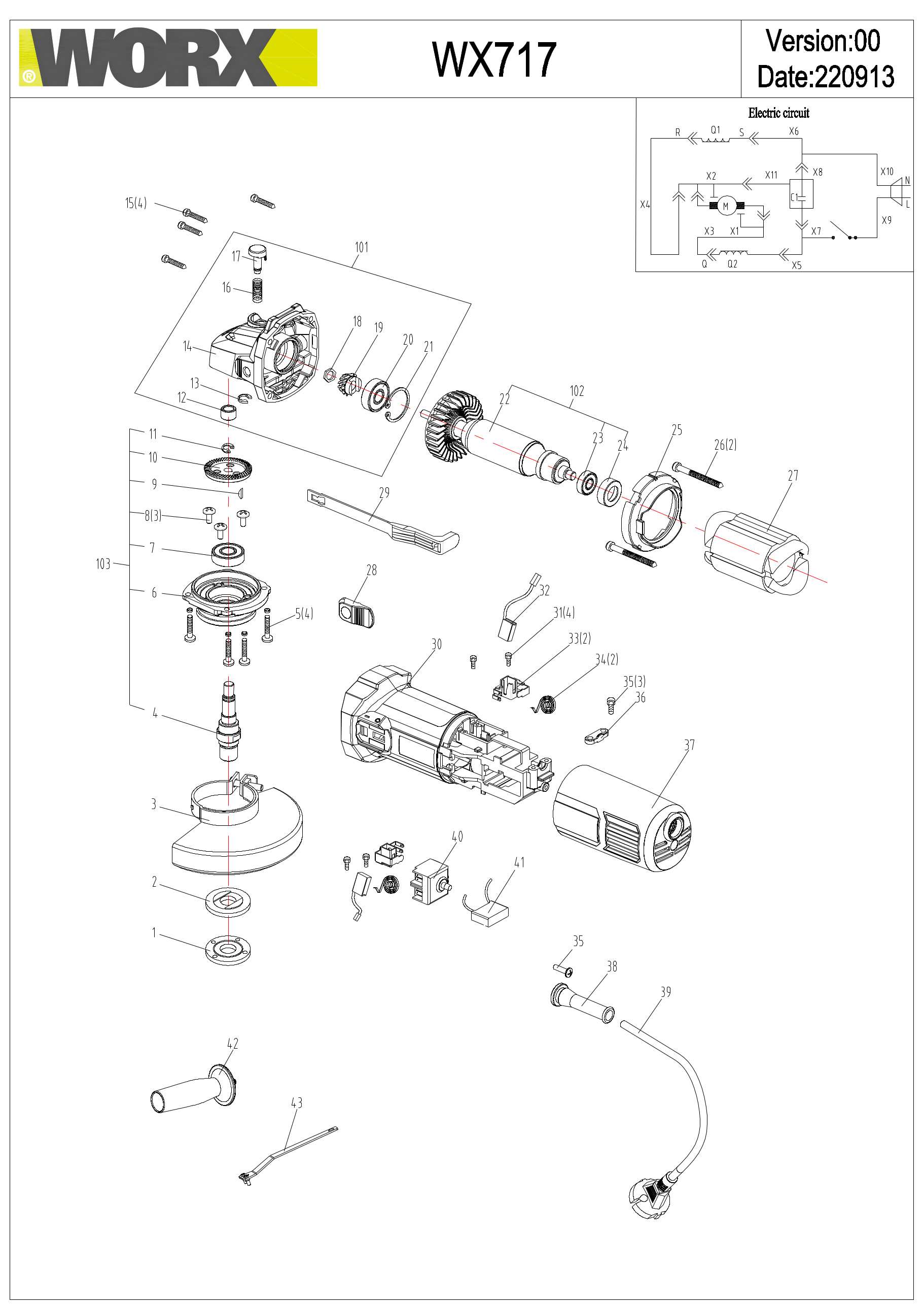Worx WX717 Exploded Drawing IPL
