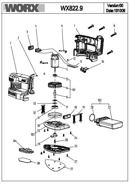 Worx WX822.9 Exploded Drawing IPL