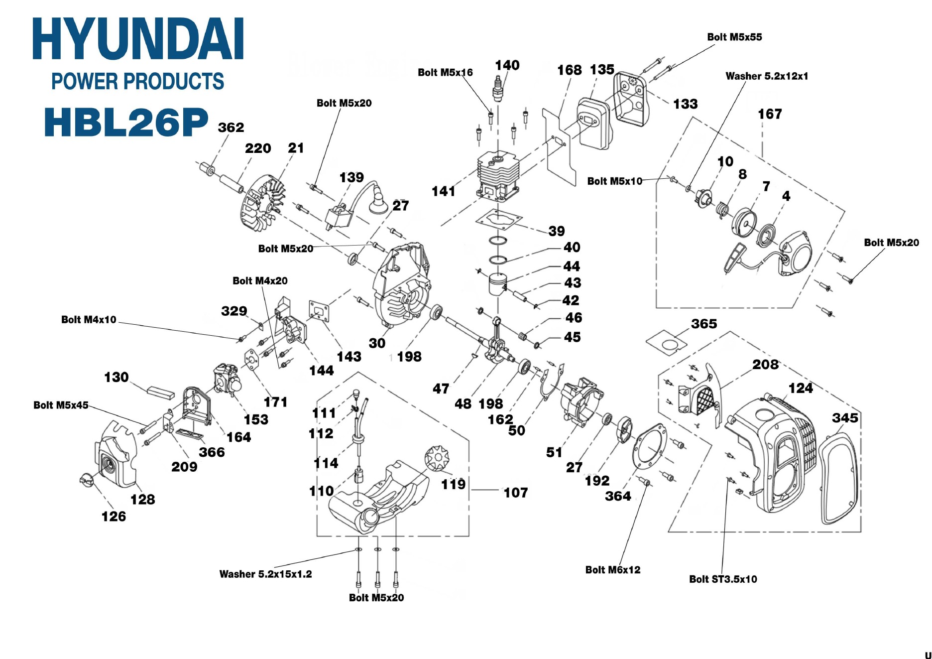 Hyundai HBL26P blower illustrated parts diagram page 1