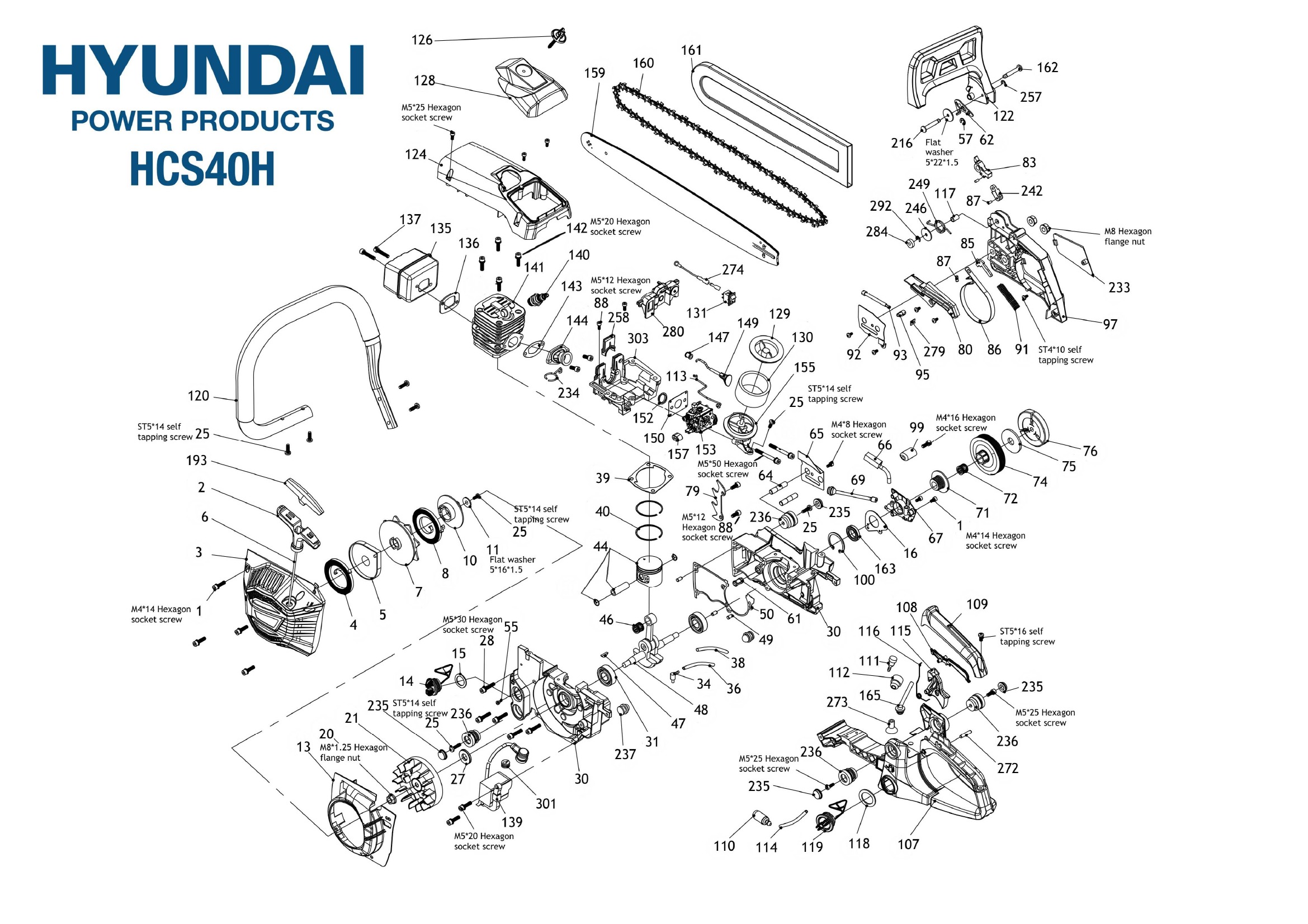 Hyundai HCS40H chainsaw illustrated parts diagram