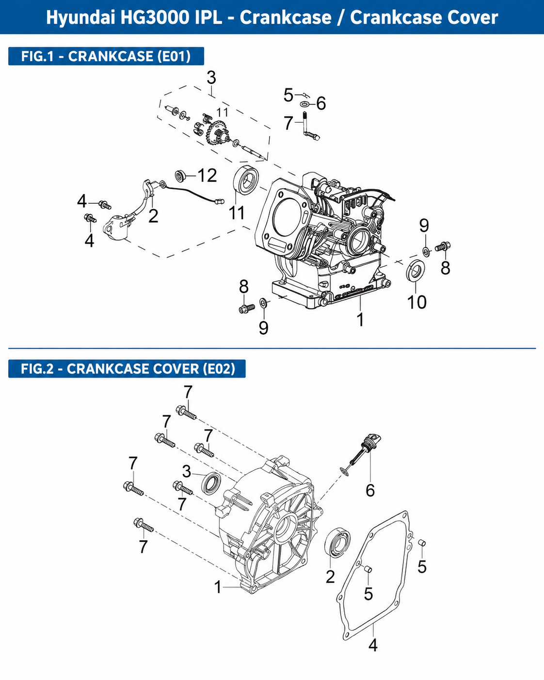Hyundai HG3000 IPL Crankcase / Crankcase Cover diagram