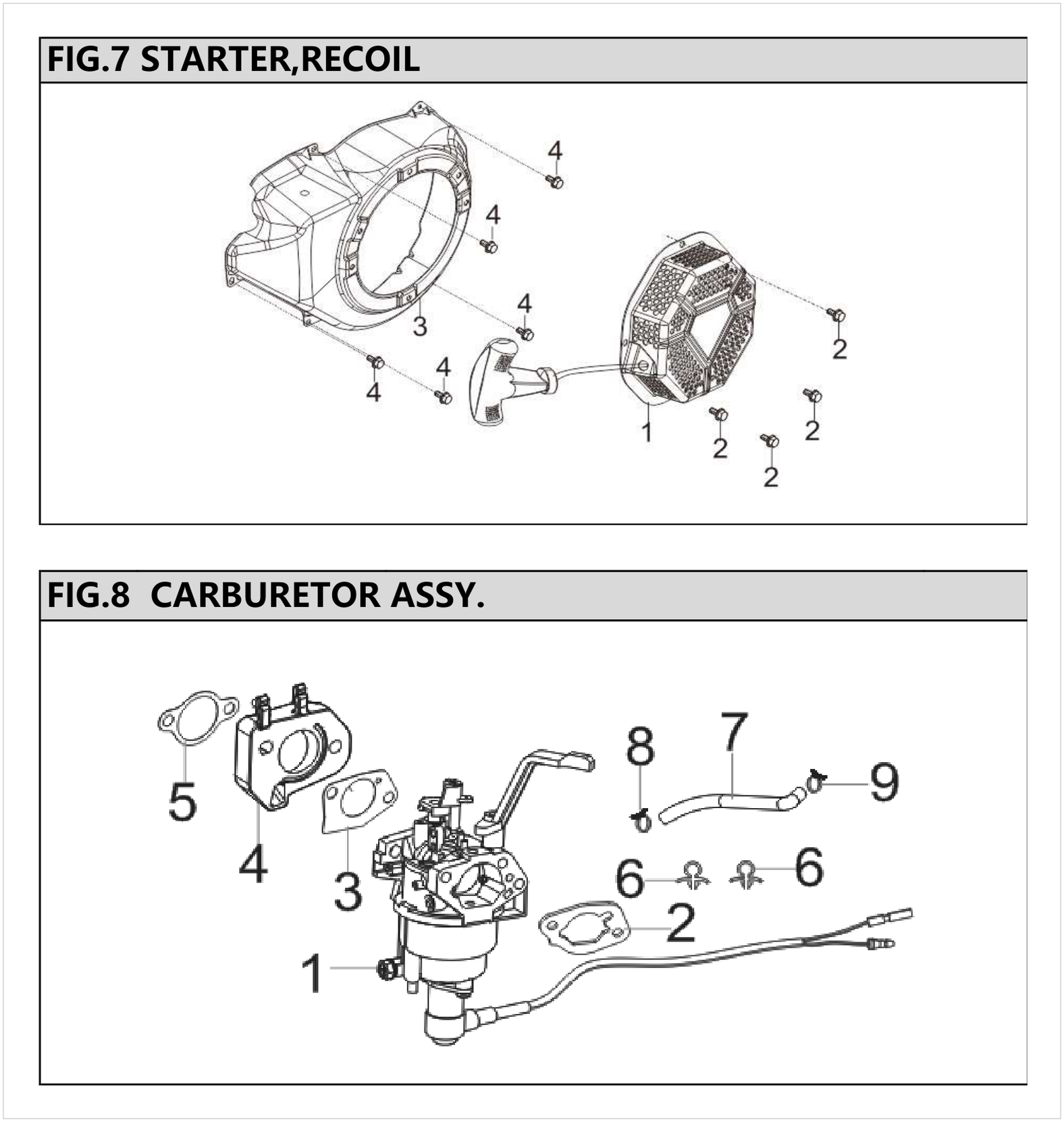 Hyundai HG8500E Starter Recoil / Carburetor IPL diagram