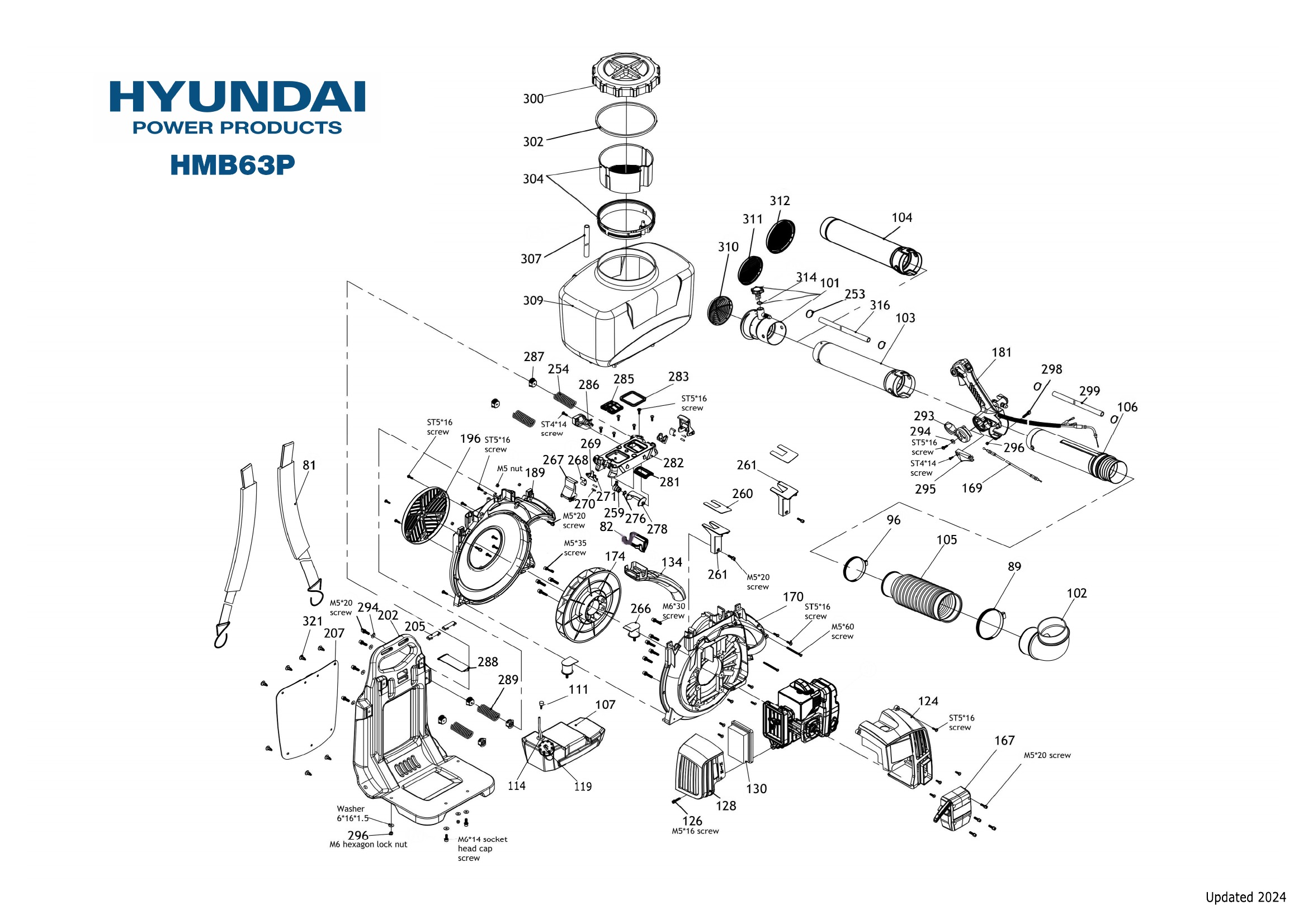 Large Hyundai HMB63P mist blower illustrated parts diagram page 1